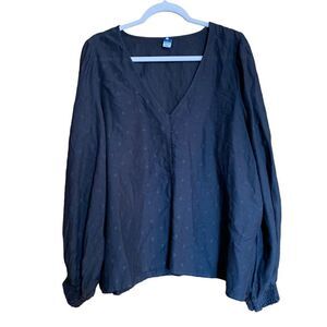 Old Navy Womens Plus Size XXL Gray Floral Embroidere V-Neck Popover Blouse